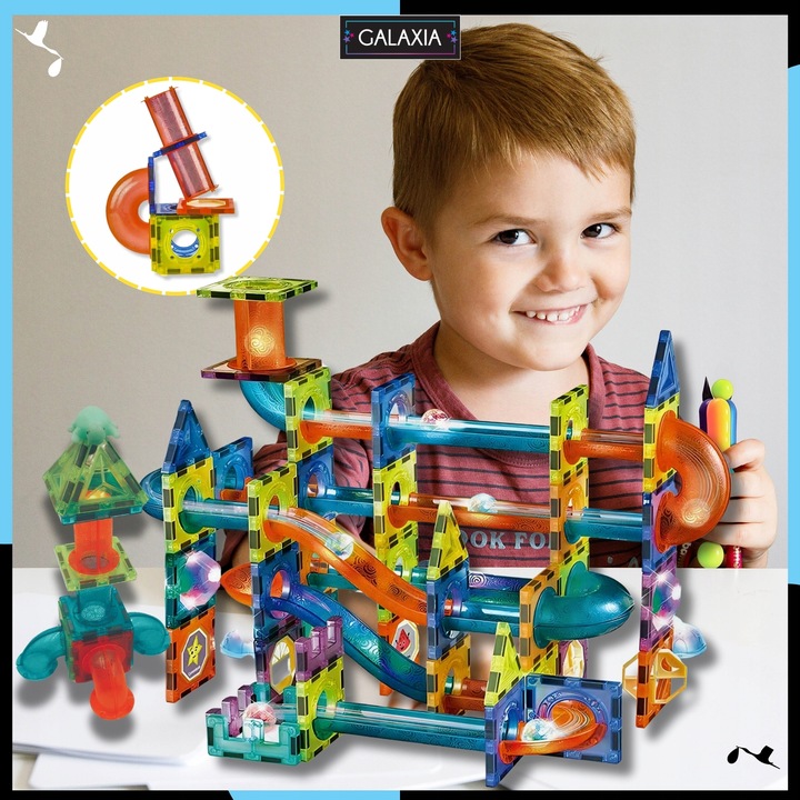 KLOCKI MAGNETYCZNE DUŻE 75 el Konstrukcyjne Świecące Dla Dzieci TOR KULKOWY