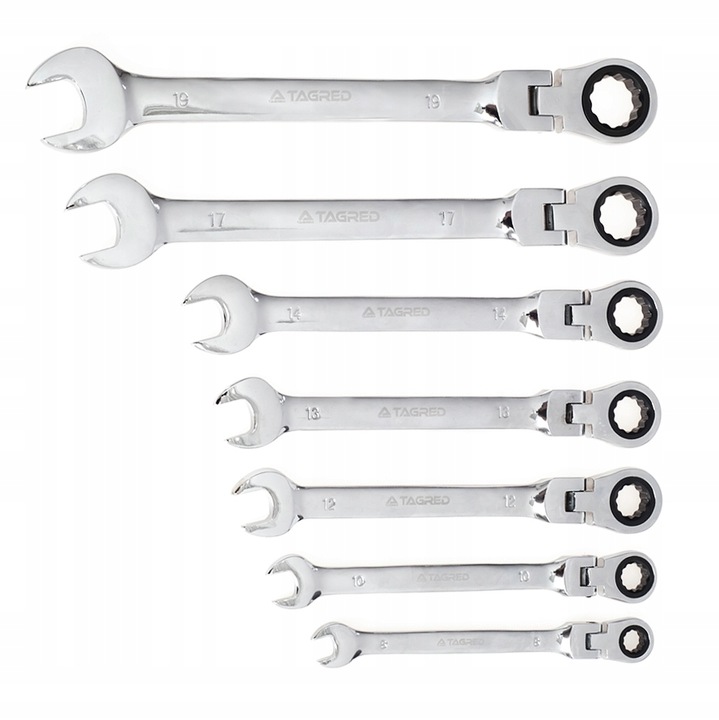 KLUCZE PŁASKO OCZKOWE Z GRZECHOTKĄ ŁAMANE 8-19 7EL MOCNE