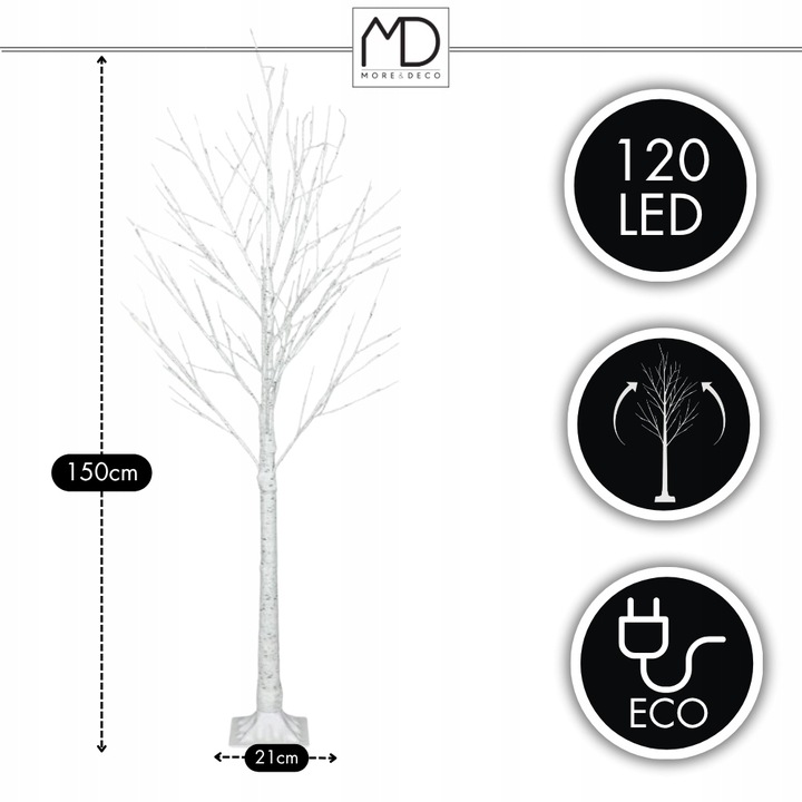 Brzoza 150cm 120 LED flash barwa zimna drzewko świąteczne dekoracja błysk