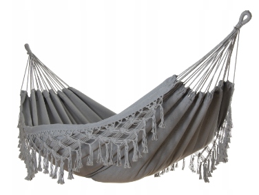 HAMAK OGRODOWY BRAZYLIJSKI BOHO SZARY KEMPINGOWY HUŚTAWKA MOCNA 150 KG