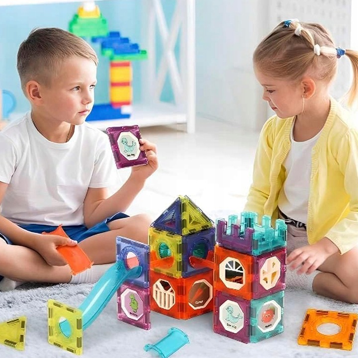 KLOCKI MAGNETYCZNE KONSTRUKCYJNE EDUKACYJNE ZESTAW 110EL PANELE 3D ŚWIECĄCY