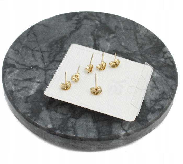 KOLCZYKI SZTYFTY STAL CHIRURGICZNA 3 PARY ZŁOTE KULKI PIASKOWANE