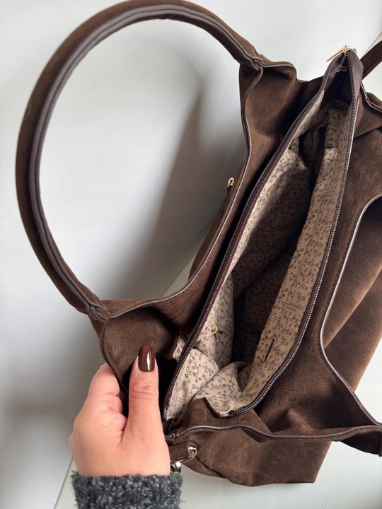 Torebka Flora&Co duża czekoladowa zamsz eco zamszowa breloczek brąz shopper