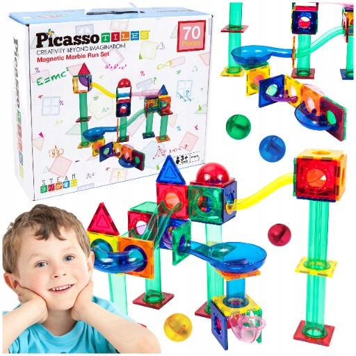 Tor kulkowy Klocki magnetyczne konstrukcyjne edukacyjne70 el kulodrom PTG70