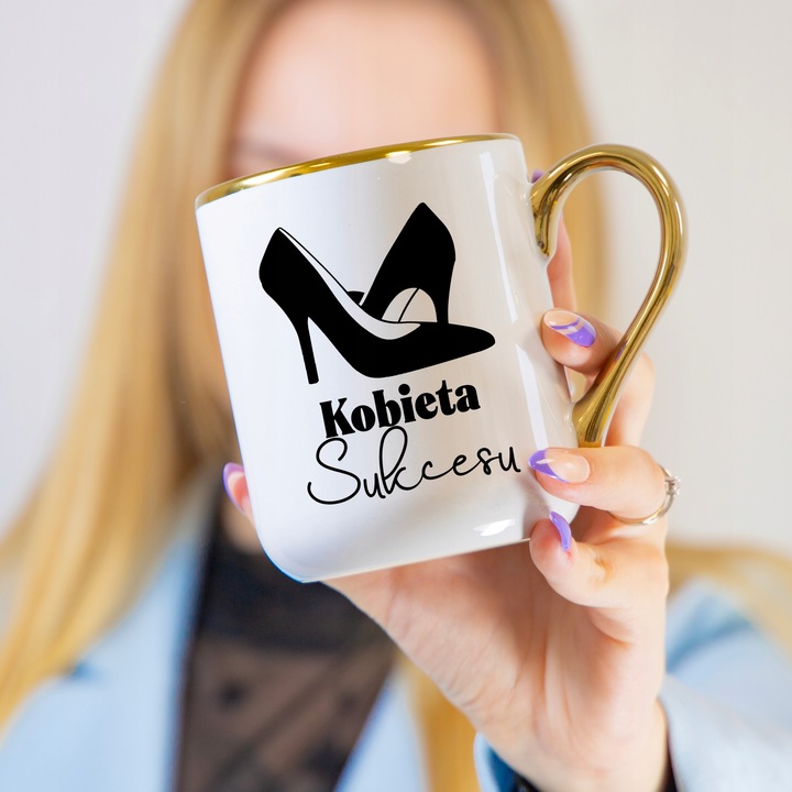 Kubek Elegant Biały Ucho Rant złoty PREZENT DLA SUPER SZEFOWA MiX WZORÓW