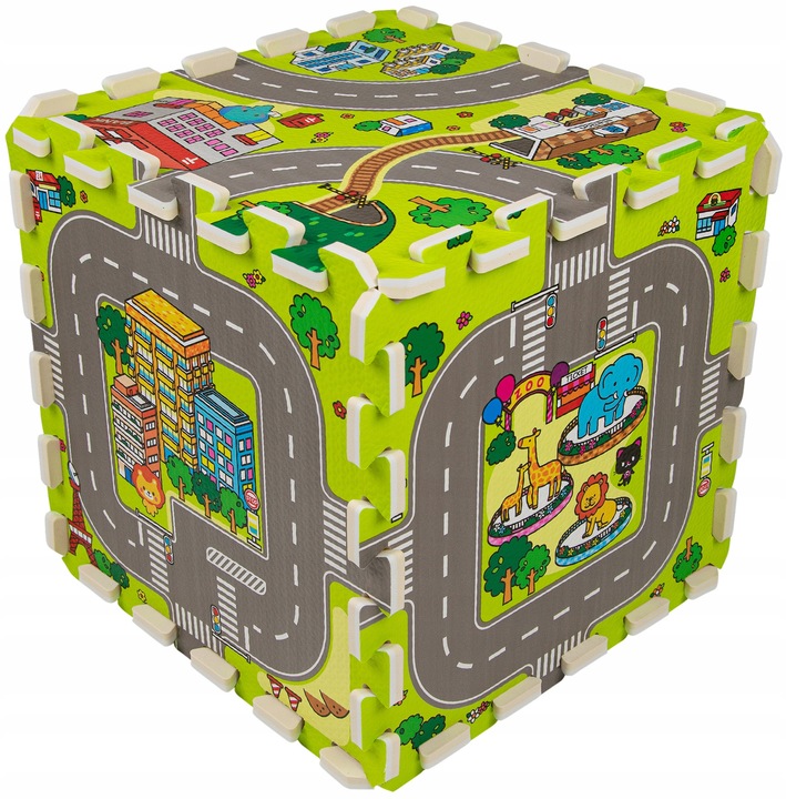 MATA PIANKOWA EDUKACYJNA PUZZLE GRUBE 1 CM MIASTO ULICE DROGI DLA DZIECI