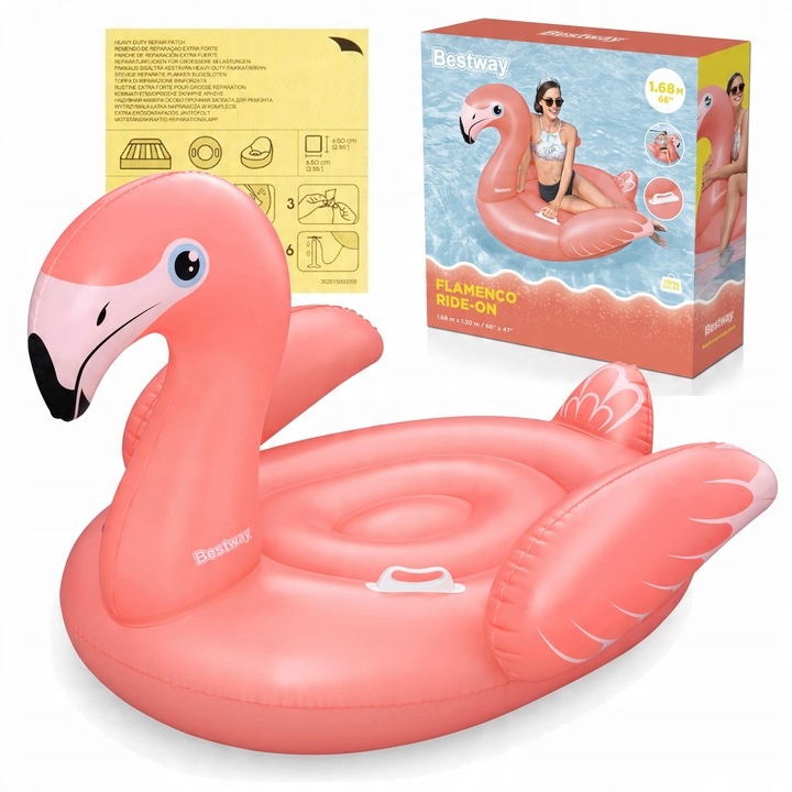 Materac Dmuchany Flaming GIGANT na Basen Plażę Uchwyty 168x120cm Bestway