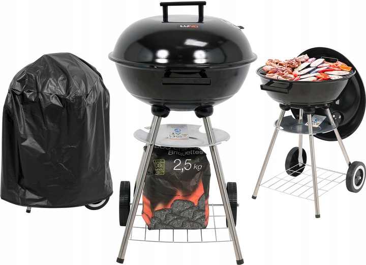 GRILL OGRODOWY WĘGLOWY RUSZT STALOWY OKRĄGŁY 41CM POKRYWA Z POKROWCEM LUND