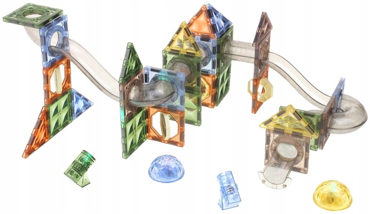 Klocki Magnetyczne Konstrukcyjne Świecące Tor Kulkowy Kulodrom Panele 69 el