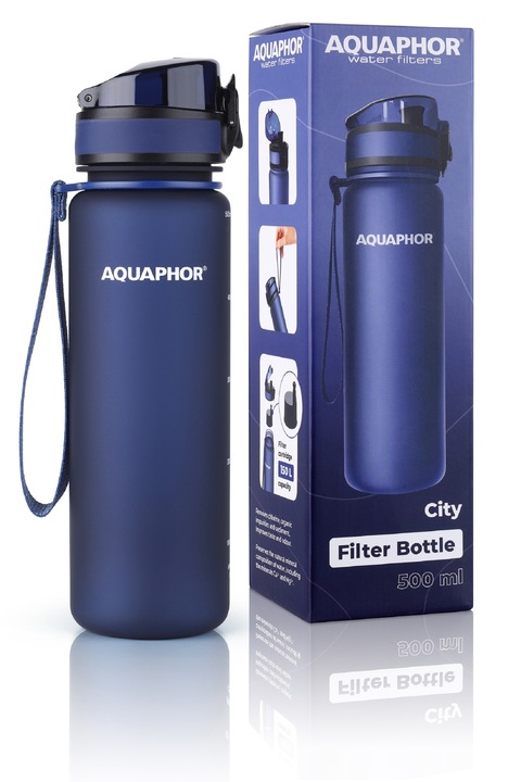 Butelka Filtrująca Bidon do wody AQUAPHOR CITY 500ml Granatowy 3 wkłady