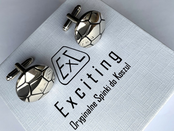 Modne eleganckie spinki do mankietów EXC Srebrna Piłka chromowane