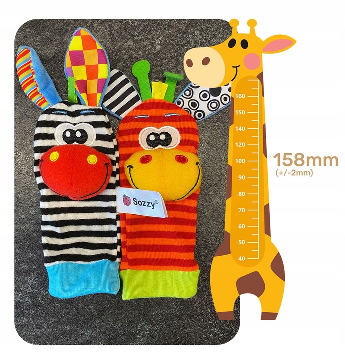 4x SKARPETKI + OPASKI 3D GRZECHOTKI SOZZY ZABAWKA SENSORYCZNA DLA NIEMOWLĄT