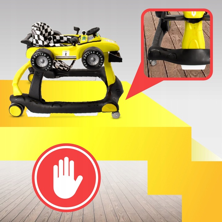 Interaktywny Chodzik jeździk pchacz Wyścigówka Formuła 1 3w1 żółty