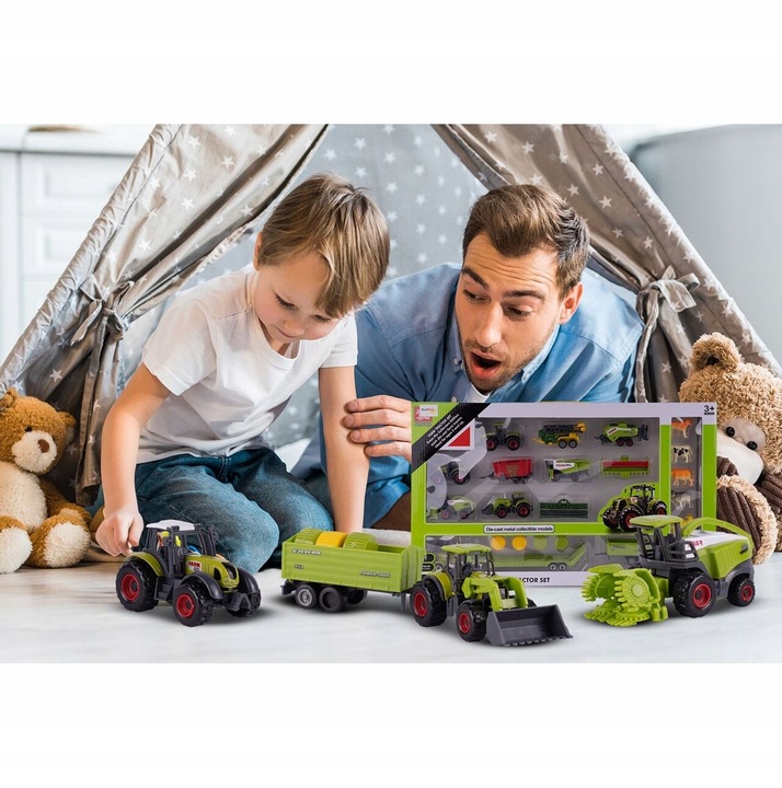 ZESTAW TRAKTOR CIĄGNIK KOMBAJN MASZYNY POJAZDY ROLNICZE ZWIERZĘTA PREZENT