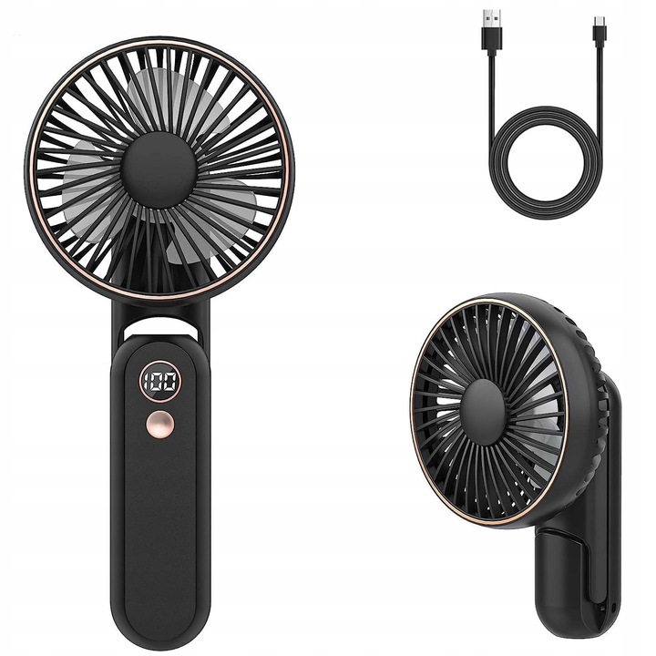 WENTYLATOR RĘCZNY MINI SKŁADANY 5 PRĘDKOŚCI NAWIEWU I 180° PRZENOŚNY CZARNY