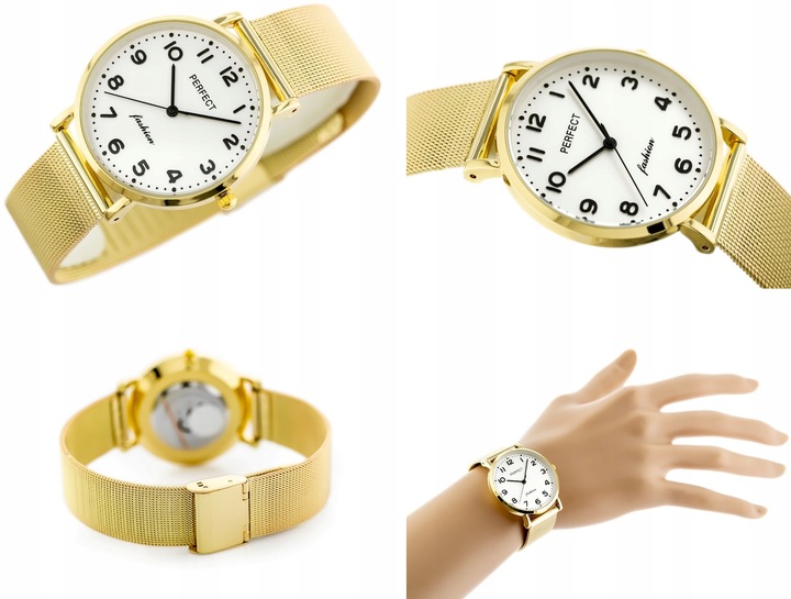 ZEGAREK DAMSKI PERFECT TINA +BOX +GRAWER cyfry bransoletka mesh złoty