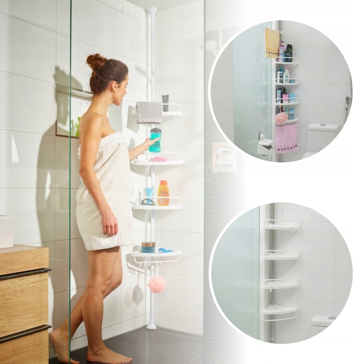 PÓŁKA ŁAZIENKOWA NAROŻNA POD PRYSZNIC TELESKOPOWA DO ŁAZIENKI KOSMETYK 305c