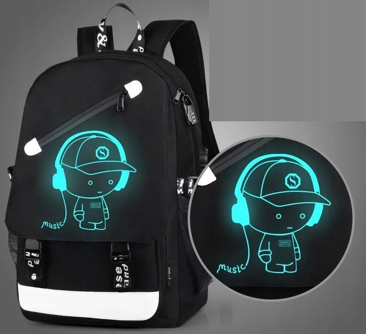 PLECAK SZKOLNY ŚWIECĄCY MŁODZIEŻOWY DUŻY A4 PIÓRNIK LISTONOSZKA SET3 USB