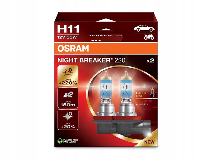 Osram żarówki H11 Night Breaker +220% do +150m +20% bielsze światło NOWOŚĆ
