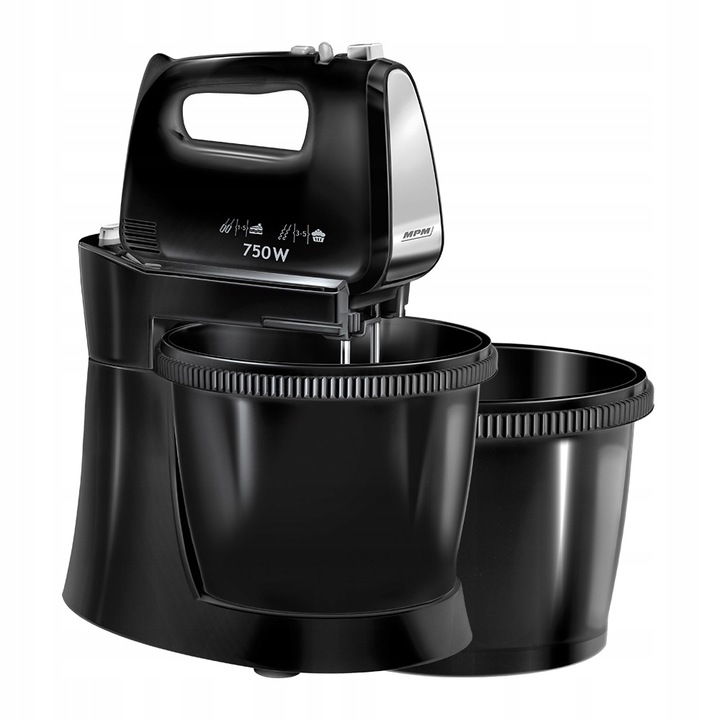 Mikser ręczny 2 misy obrotowe zestaw czarny MPM MMR-22Z/C 750W