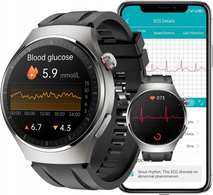 SMARTWATCH ZEGAREK MĘSKI Z EKG POMIAR CUKRU PULS CIŚNIENIE ROZMOWY MENU PL