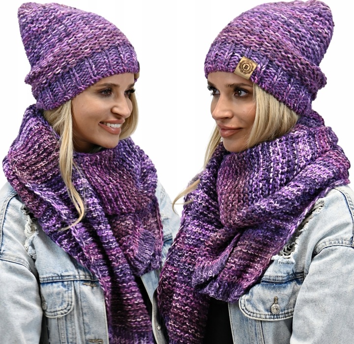 Gruby Modny Kobiecy Zestaw Zimowy Melanżowy Wz2