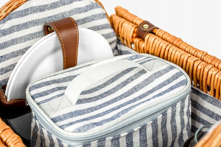 PLECIONY KOSZ PIKNIKOWY WIKLINOWY DLA 2 TERMOTORBA KOCYK IZOLACJA SZTUĆCE