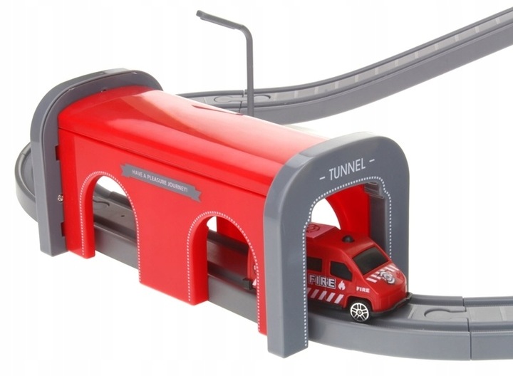 KOLEJKA ELEKTRYCZNA TORY POJAZDY MOSTY DOMKI POCIĄG WAGONY 92 elementów