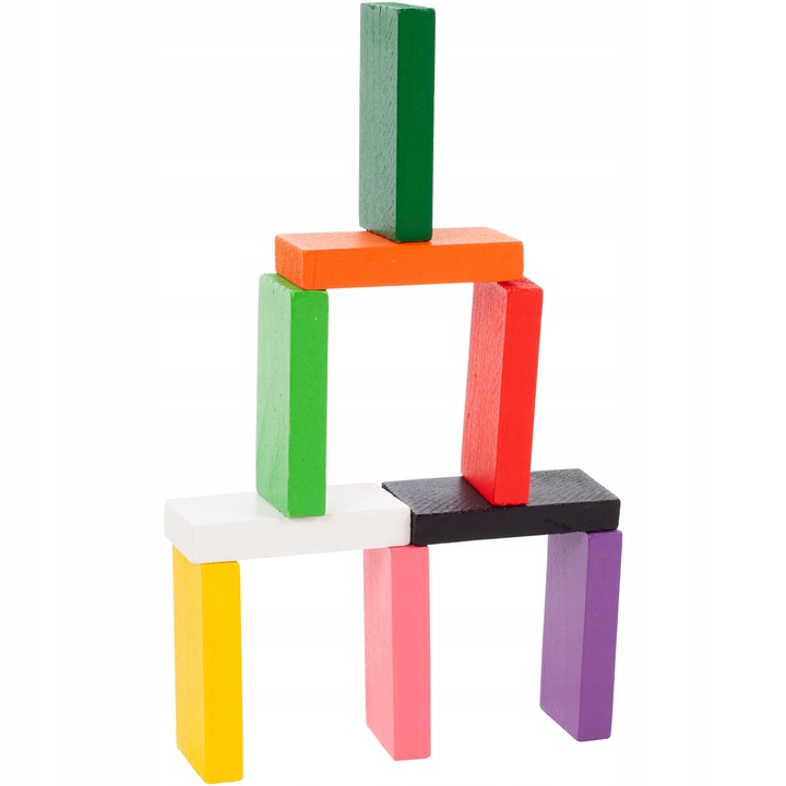 KLOCKI DOMINO KOLOROWE DREWNIANE EDUKACYJNE GRA ZRĘCZNOŚCIOWA 200 ELEMENTÓW