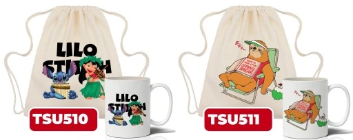 Zestaw Worek Beżowy + Kubek Biały LILO I STITCH Wz