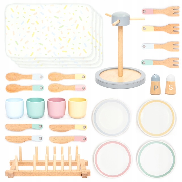 UMU Zestaw naczyń drewnianych dla dzieci 28 szt.