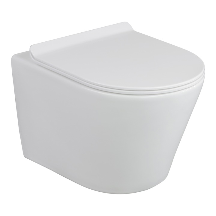 Miska WC wisząca bezkołnierzowa TAVIRA z deską wolnooopadającą Biała