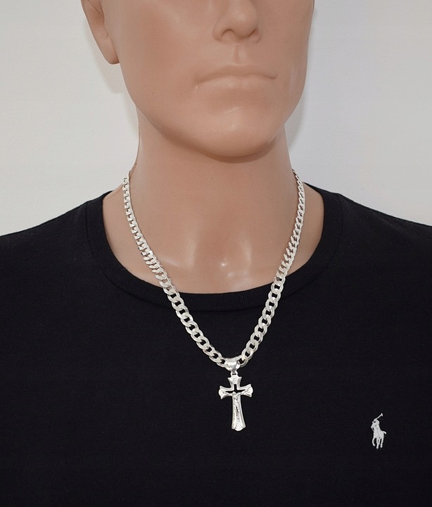 Łańcuszek Męski Srebrny Pancerka 8,00 mm z Krzyżykiem pr 925 Grawer Gratis