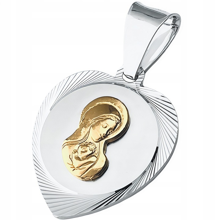 Srebrny zestaw komunijny łańcuszek i medalik pozłacana pasyjka 45 cm GRAWER