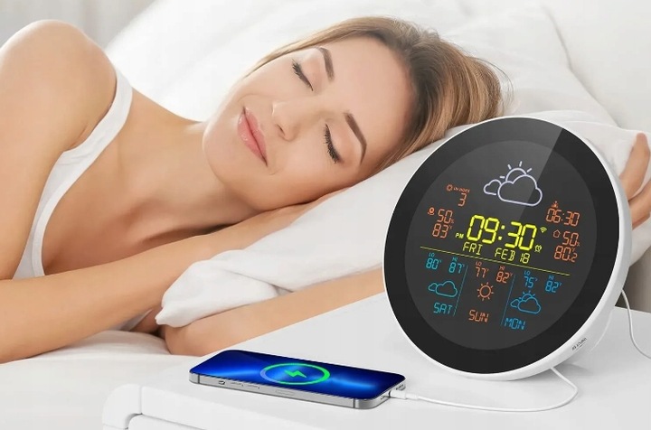 STACJA POGODY POGODOWA WIFI METEOROLOGICZNA TUYA ZEGAR 3 CZUJNIKI PROGNOZA