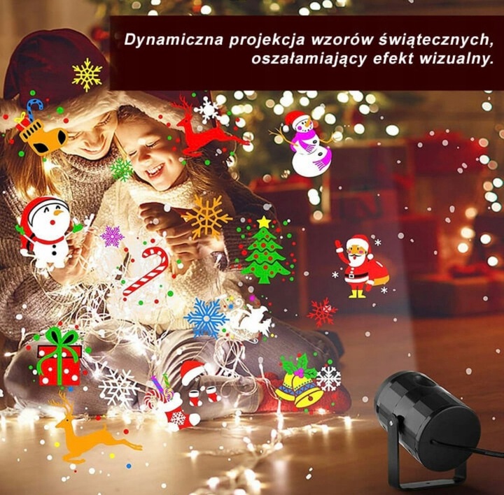 PROJEKTOR RZUTNIK ŚWIĄTECZNY LED KOLOROWY 16 WZORÓW HIT