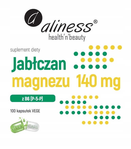 Aliness Jabłczan MAGNEZU 140 mg z B6 5mg ZMĘCZENIE SENNOŚĆ 100 vege kaps