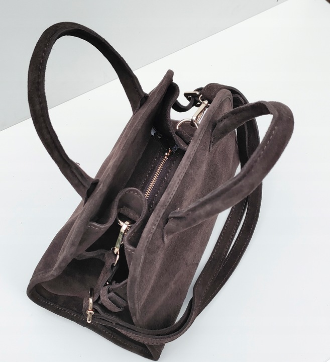 Torebka zamsz kuferek skóra naturalna brązowa czekoladowa espersso