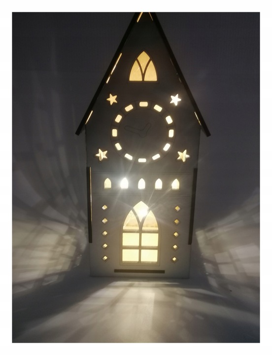 Domek lampion, oświetlenie led ciepłe, HIT biały hdf