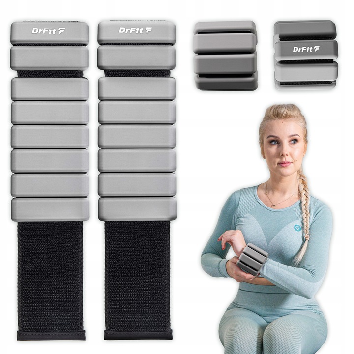 Ciężarki na Kostki i Nadgarstki do Ćwiczeń Regulowane 2x 0,45kg Szare DrFit