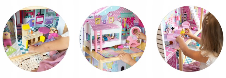 XXL DUŻY DREWNIANY RÓŻOWY DOMEK DLA LALEK MEBLE WINDA AKCESORIA LED
