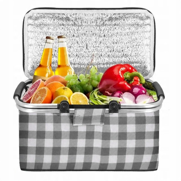 KOSZ PIKNIKOWY SKŁADANY TORBA TERMICZNA TURYSTYCZNY KOSZYK IZOLACYJNY 30L