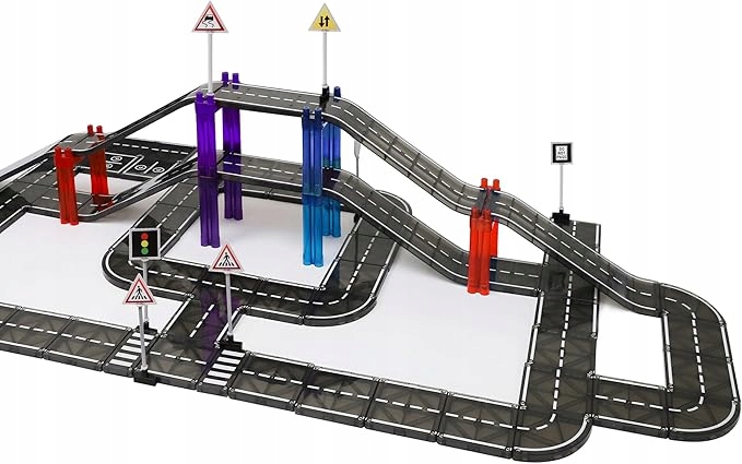 PLAYMAGS KLOCKI MAGNETYCZNE TOR SAMOCHODOWY DROGA 130 ELEMENTÓW