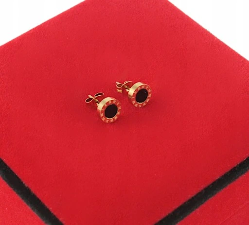 KOMPLET ZŁOTY 3 cz CZARNE OCZKO STAL CHIRURGICZNA