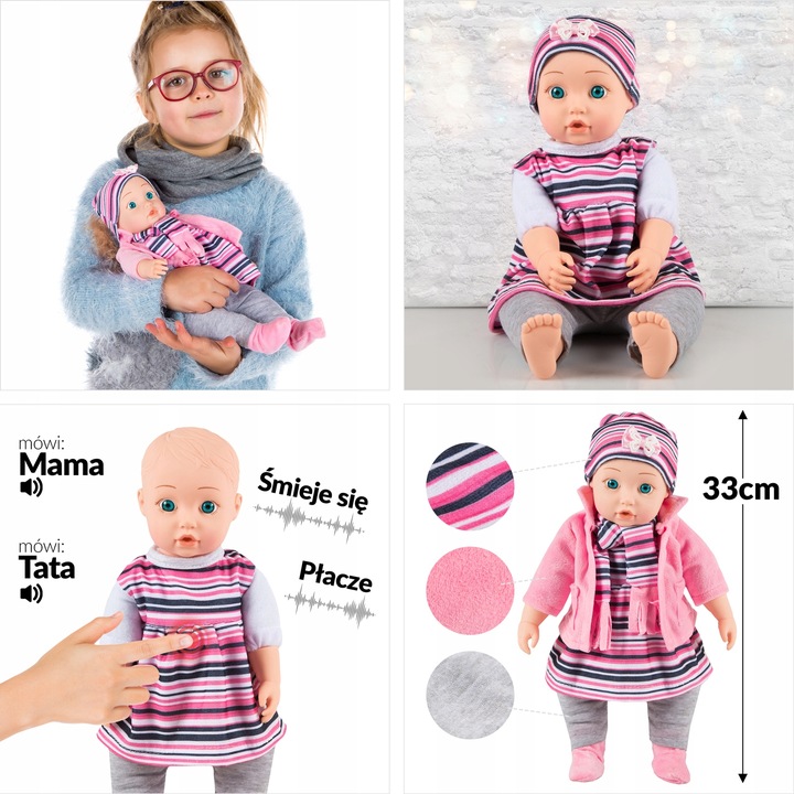 LALKA INTERAKTYWNA BOBAS KINDERPLAY MÓWI ŚMIEJE SIĘ PŁACZE UBRANKA