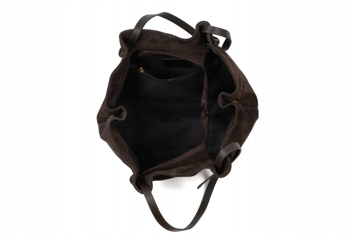 Czekoladowa torebka zamszowa shopper brąz SKÓRA ZAMSZ NATURALNY Vera Pelle