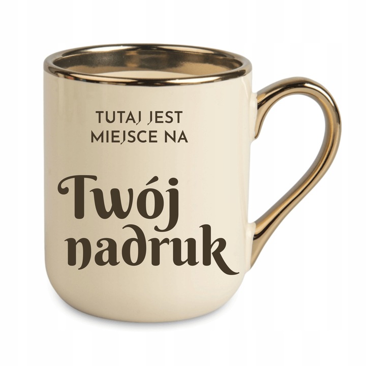 Kubek Elegant uchwyt rant złoty, 330 ml z dowolną grafiką, logo, tekst