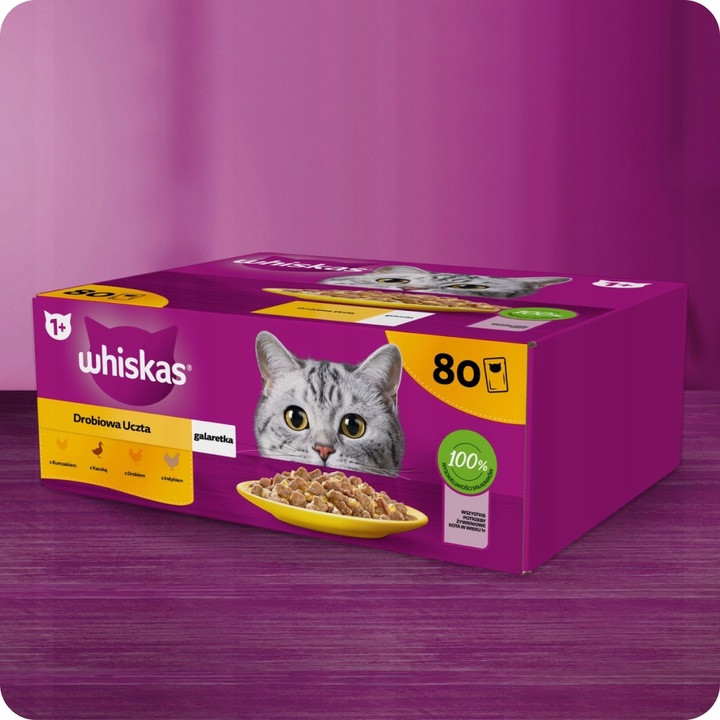MOKRA KARMA DLA KOTA WHISKAS DROBIOWE SMAKI W GALARETCE 80x85G