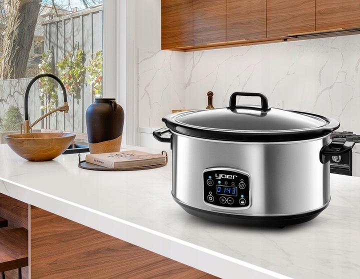 Wolnowar Slow Cooker Garnek ceramiczny 6,5L Yoer 320W INOX LCD +Programator