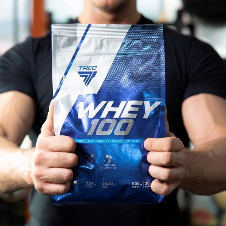 PYSZNE BIAŁKO WPC Trec Whey 100 900g PROTEINY NA MASĘ MIĘŚNIE DO TRENINGU